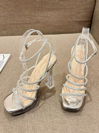 Damen Sandalen mit Absatz offene Zehenpartie Sandalen mit klobigem Absatz PU-Leder