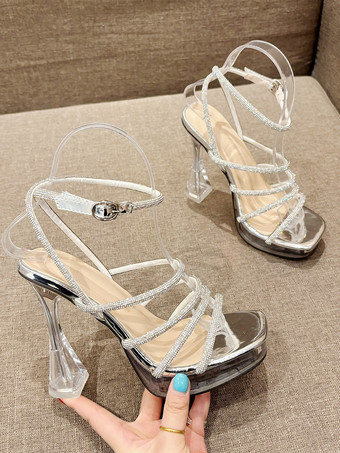 Damen Sandalen mit Absatz offene Zehenpartie Sandalen mit klobigem Absatz PU-Leder