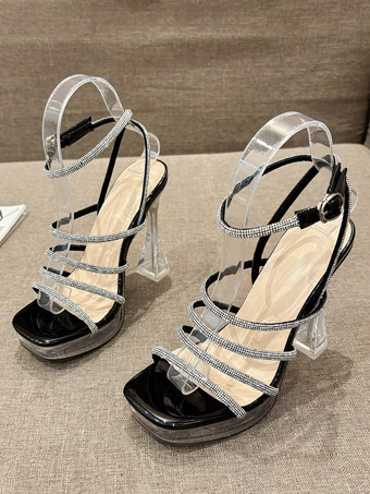 Damen Sandalen mit Absatz offene Zehenpartie Sandalen mit klobigem Absatz PU-Leder