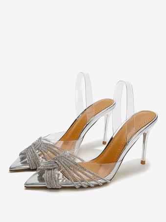 シルバー レディースヒールサンダル ポインテッドトゥサンダル スティレットヒール PUレザー