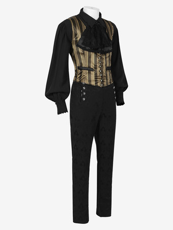 ブラック ヴィンテージ セット レトロ 長袖 ポリエステル ポリエステル繊維 パンツ レトロ コスチューム 男性用