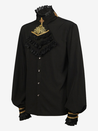 ブラック ヴィンテージ トップ レトロ 長袖 ポリエステル ポリエステル ファイバー トップ レトロ コスチューム 男性用