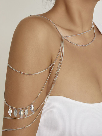 シルバー ボディチェーン レイヤードフェザーペンダント セクシーなサマーショルダーチェーン