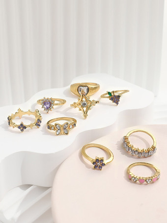 リング ラインストーン ハート バタフライ 幾何学 9点セット