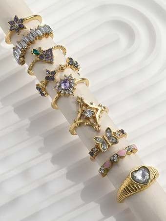 リング ラインストーン ハート バタフライ 幾何学 9点セット