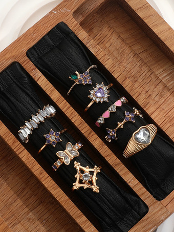 リング ラインストーン ハート バタフライ 幾何学 9点セット