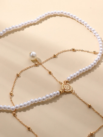 ボディチェーン レイヤードビーズパールペンダント ビキニ レッグチェーン