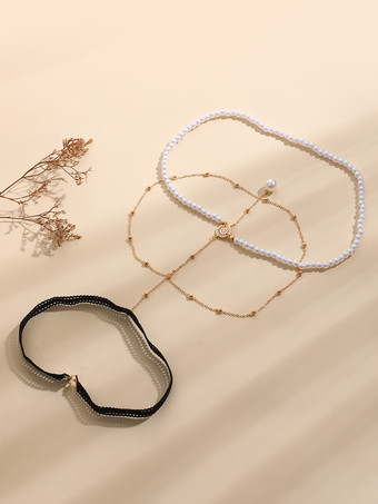 ボディチェーン レイヤードビーズパールペンダント ビキニ レッグチェーン