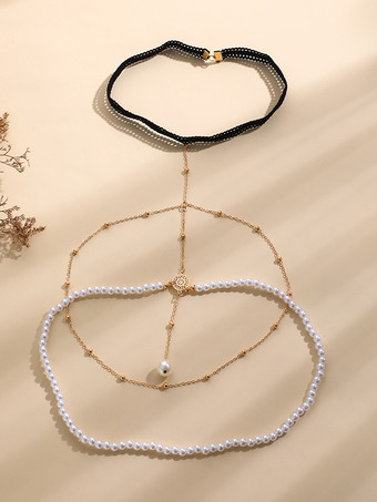 ボディチェーン レイヤードビーズパールペンダント ビキニ レッグチェーン