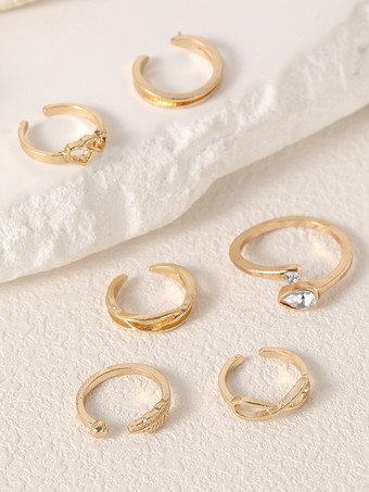 Anello per dita dei piedi con strass a forma di cuore e foglia classico 6 pezzi