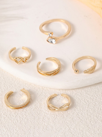 Anello per dita dei piedi con strass a forma di cuore e foglia classico 6 pezzi