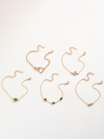 ブレスレット バタフライ ハート クリスタル ラインストーン レイヤード 5点セット