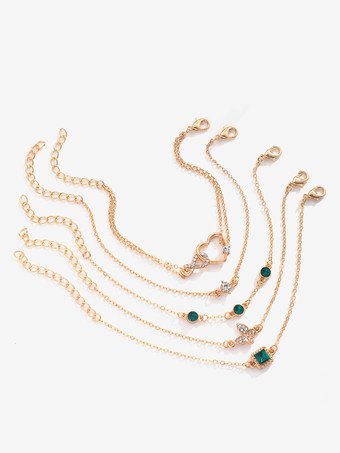 ブレスレット バタフライ ハート クリスタル ラインストーン レイヤード 5点セット