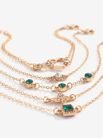 ブレスレット バタフライ ハート クリスタル ラインストーン レイヤード 5点セット