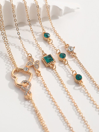 ブレスレット バタフライ ハート クリスタル ラインストーン レイヤード 5点セット