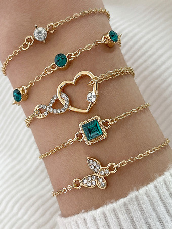 Bracelet Butterfly Heart Crystal Rhinestone Layered 5 Pieces Set