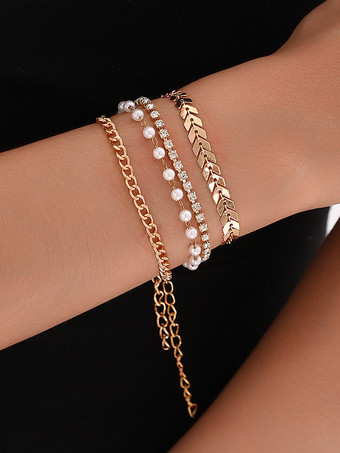 ゴールド ブレスレット ラインストーン パール シークエンス アロー 4個 ビーズレット