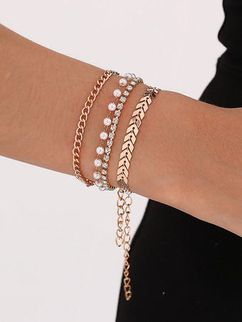 ブレスレット ラインストーン パール シークエンス アロー 4個 ビーズレット