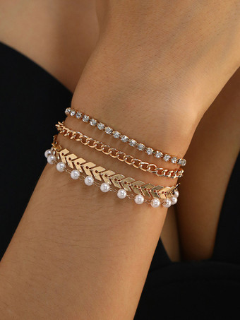 ブレスレット ラインストーン パール シークエンス アロー 4個 ビーズレット