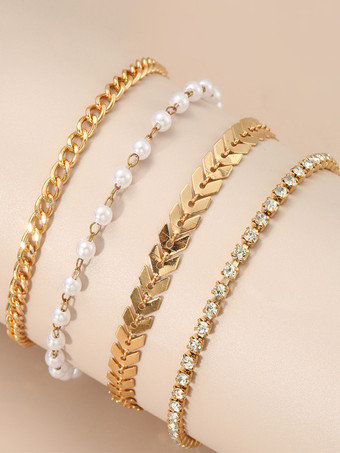 ブレスレット ラインストーン パール シークエンス アロー 4個 ビーズレット