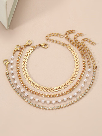 ブレスレット ラインストーン パール シークエンス アロー 4個 ビーズレット