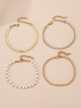 ブレスレット ラインストーン パール シークエンス アロー 4個 ビーズレット