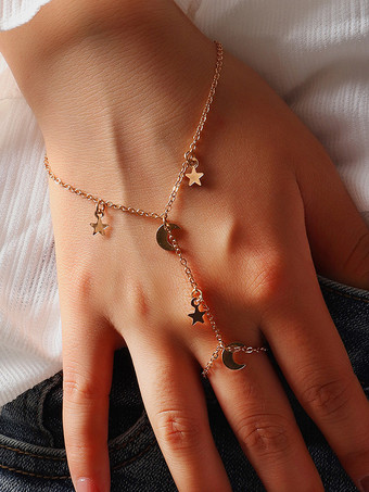 ゴールド ブレスレット 金箔 月 星 宇宙 要素 シック トレンド ビーズレット