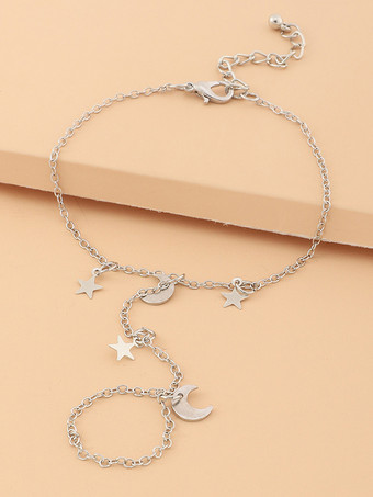 シルバー ブレスレット 金箔 月 星 宇宙 要素 シック トレンド ビーズレット