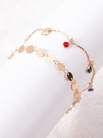 アンクレット マルチカラー ラインストーン ペンダント レイヤード ロマンティック アンクル ブレスレット