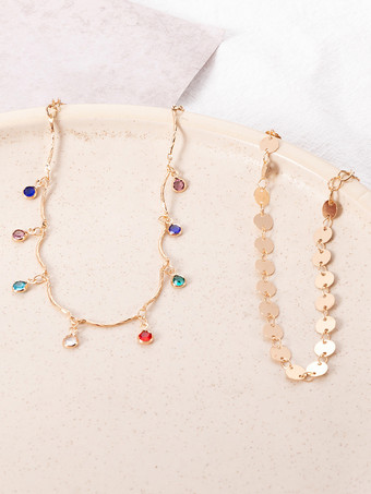 アンクレット マルチカラー ラインストーン ペンダント レイヤード ロマンティック アンクル ブレスレット