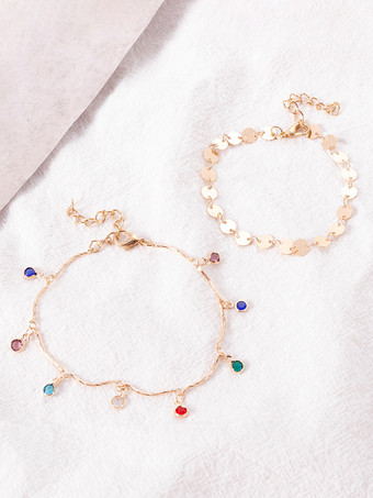 アンクレット マルチカラー ラインストーン ペンダント レイヤード ロマンティック アンクル ブレスレット