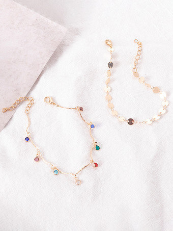 アンクレット マルチカラー ラインストーン ペンダント レイヤード ロマンティック アンクル ブレスレット