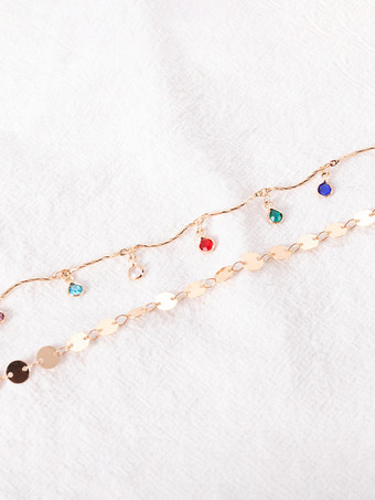 アンクレット マルチカラー ラインストーン ペンダント レイヤード ロマンティック アンクル ブレスレット