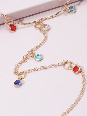 アンクレット カラフルなラインストーンペンダント ロマンチックなアンクルブレスレット