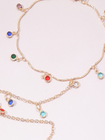 アンクレット カラフルなラインストーンペンダント ロマンチックなアンクルブレスレット