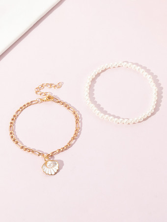 アンクレット カラフルなビーズ シェル パール レイヤード ビーチ アンクル ブレスレット