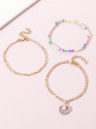 アンクレット カラフルなビーズ シェル パール レイヤード ビーチ アンクル ブレスレット