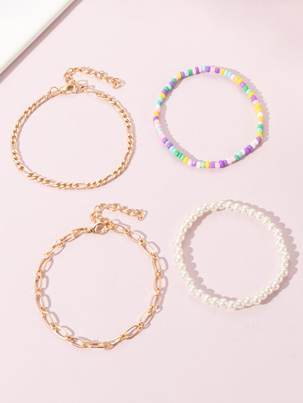 アンクレット カラフルなビーズ シェル パール レイヤード ビーチ アンクル ブレスレット