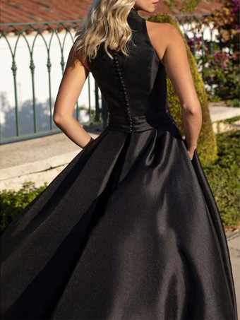 イブニングドレス Aライン Vネック サテン生地 トレーンポケット付き フォーマルパーティードレス