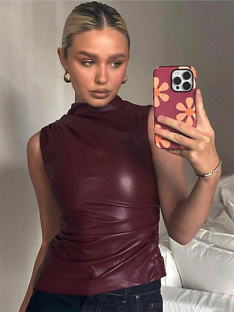 キャミトップ ノースリーブ アシンメトリーヘム クラシック カジュアル レディース トップ ワインレッド