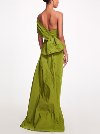 イブニングドレス シース ワンショルダー タフタ アンクル丈 プリーツ 社交パーティードレス