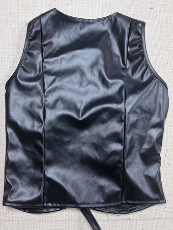 クラブウェアトップ スタイリッシュ Vネック プリーツ ノースリーブ PUレザー オープンショルダー