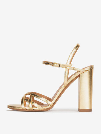 Sandali neri con tacco alto Sandali eleganti con tacco incrociato incrociato e punta aperta