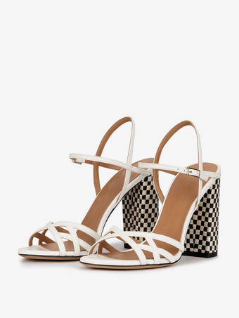 Bianco Sandali neri con tacco alto Sandali eleganti con tacco incrociato incrociato e punta aperta
