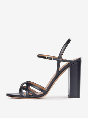 Sandali neri con tacco alto Sandali eleganti con tacco incrociato incrociato e punta aperta