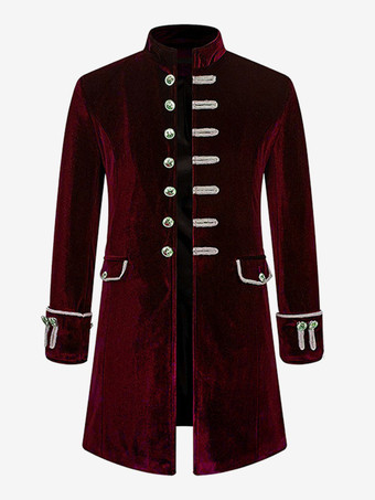 レッド レッド ヴィンテージ トップ ヴィンテージ ポリエステル ジャカード 長袖 男性用レトロコスチューム バーガンディ