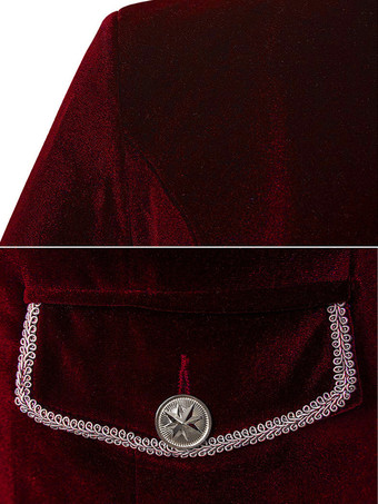 レッド ヴィンテージ トップ ヴィンテージ ポリエステル ジャカード 長袖 男性用レトロコスチューム バーガンディ