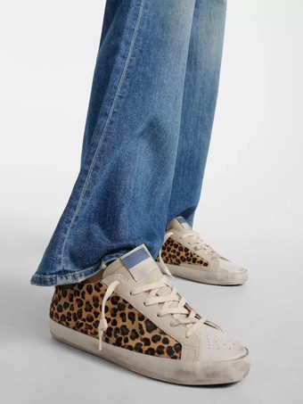 ヒョウ柄ホースヘアスニーカー ラウンドトゥ レースアップ スケートスニーカー