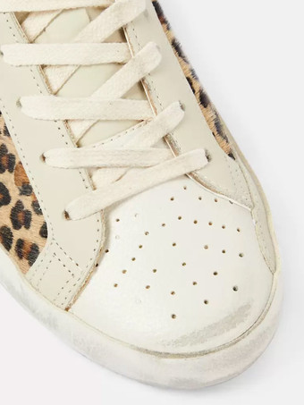 ヒョウ柄ホースヘアスニーカー ラウンドトゥ レースアップ スケートスニーカー