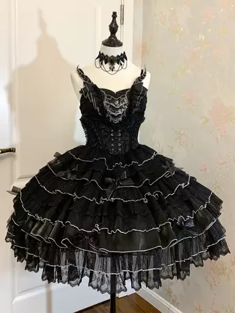 Gothic Lolita Dresses Chains Criss-Cross Animal Print Black Black